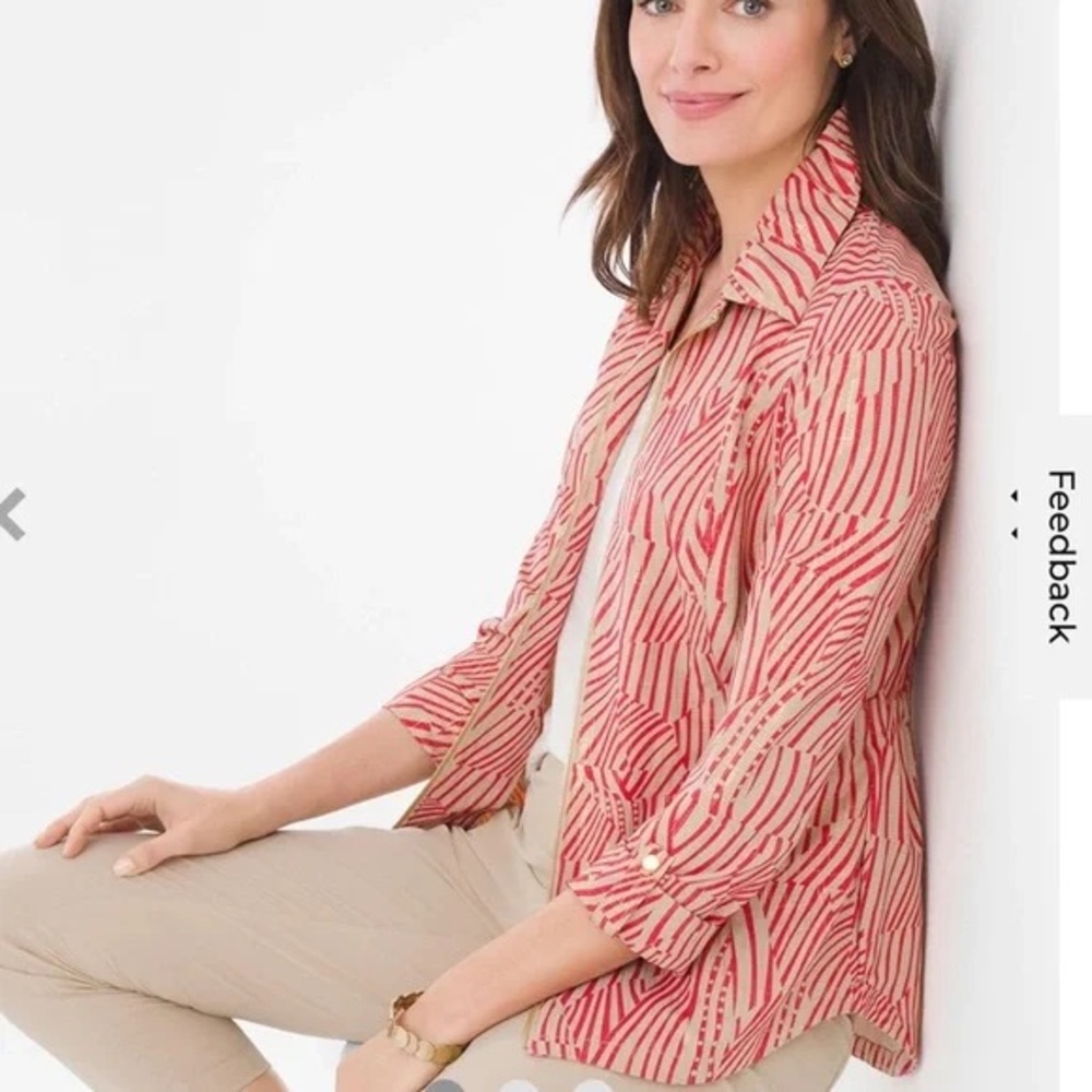 ZENERGY by Chicos Red, White n golden accents women jacket Zip front Size:2 Plus